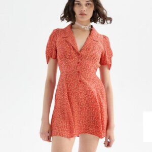 Urban Outfitters- Crowley Collared Red Floral Mini Dress- NWT- S